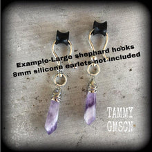 Load image into Gallery viewer, Amethyst earrings Amethyst jewelry Gemstone Earrings Purple Boho earrings Dangle earrings Tunnel earrings Plug earrings Chakra jewelry 2g