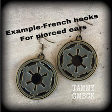 Load image into Gallery viewer, Star Wars earrings Science Fiction earrings Imperial Empire earrings Nerd earrings Gamer earrings For pierced ears Gauges Tunnel earrings