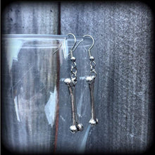 Load image into Gallery viewer, Fibula earrings Leg bone earrings Halloween earrings Tibia earrings Bone earrings Skeleton earrings Gauged earrings Zombie earrings Gauges