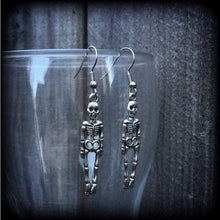 Load image into Gallery viewer, Skeleton earrings Bone earrings Halloween Earrings Dangle earrings Zombie earring Pierced ears Samhain earrings Tunnel dangles Plug earrings