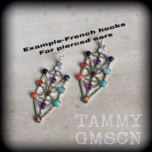 Load image into Gallery viewer, Chakra Ear hangers Ear weights Tunnel dangles Tree of Life Gemstone Quaballah Pagan Witchy Plug earrings Esoteric Occult 00g 0g 2g 4g 6g 8g