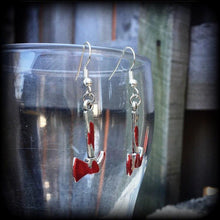 Load image into Gallery viewer, Pickaxe earrings Hatchet earrings Lizzie Borden earrings Weapon earrings Tunnel earrings Plug earrings Murder weapon earrings Gore jewelry