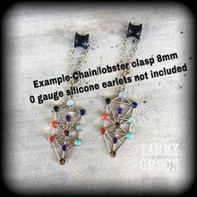 Load image into Gallery viewer, Esoteric earrings Tree of Life earrings Kaballah Gemstone earrings Quaballah earrings Witchy earrings Occult earrings Rosicrucian  0g 2g