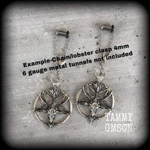 Load image into Gallery viewer, 2 gauge ear weights 6mm gauged earrings Baphomet Pentagram ear 0 gauge hangers Gauged earrings Plug dangles Tunnel dangles Hanging gauges