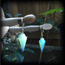 Load image into Gallery viewer, Opalite earrings, Moonstone earrings, Pendulum earrings, Wicca earrings, Gemstone earrings, Tunnel earrings, Crystal, For pierced ears