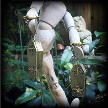 Load image into Gallery viewer, 8mm coffin ear weights Coffin earrings Halloween earrings Skeleton earrings Plug earrings Bronze Tunnel earrings Ear hangers Horror movie