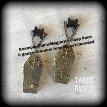 Load image into Gallery viewer, 8mm coffin ear weights Coffin earrings Halloween earrings Skeleton earrings Plug earrings Bronze Tunnel earrings Ear hangers Horror movie