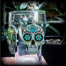 Load image into Gallery viewer, Sugar skull earrings Day of the Dead Halloween Los Muertos Candy Skull Plug earrings Kawaii Tunnel earrings Pierced ears Gauged earrings 2g