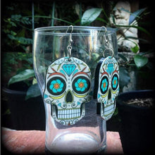 Load image into Gallery viewer, Sugar skull earrings Day of the Dead Halloween Los Muertos Candy Skull Plug earrings Kawaii Tunnel earrings Pierced ears Gauged earrings 2g