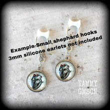 Load image into Gallery viewer, Zombie heart earrings Halloween earrings Anatomical heart earrings Horror earrings B-Grade Plug earrings Gauges Tunnel dangles Pierced ears