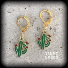 Load image into Gallery viewer, Cactus earrings Cactus jewelry Five dollar earrings Succulent earrings Plant jewelry Vegan jewelry Cute earrings Tunnel earrings 8g 6g 4g 2g