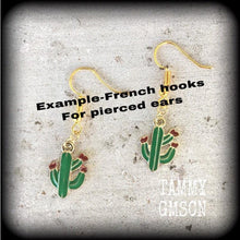 Load image into Gallery viewer, Cactus earrings Cactus jewelry Five dollar earrings Succulent earrings Plant jewelry Vegan jewelry Cute earrings Tunnel earrings 8g 6g 4g 2g