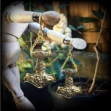 Load image into Gallery viewer, Thors Hammer earrings Rune earrings Viking jewelry Plug earrings Norse earrings Tanngrisnir 3mm Tunnel earrings Asgard Mjolnir Valhalla 8g
