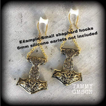 Load image into Gallery viewer, Thors Hammer earrings Rune earrings Viking jewelry Plug earrings Norse earrings Tanngrisnir 3mm Tunnel earrings Asgard Mjolnir Valhalla 8g