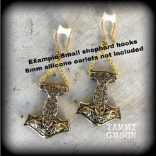 Load image into Gallery viewer, 2 gauge ear weights Thors Hammer Ear hangers 0 gauge weights Rune earrings Plug dangles Gauged earrings Norse Tunnel dangles Gauges Runes 2g