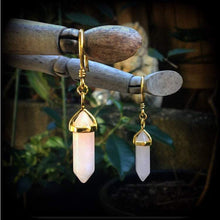 Load image into Gallery viewer, Rose quartz earrings 3mm weights 8 gauge Gemstone plugs Plug earrings Tunnel earrings Hanging gauges Ear hangers Plug gauges Plug dangles 2g