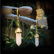 Load image into Gallery viewer, Rose quartz earrings 3mm weights 8 gauge Gemstone plugs Plug earrings Tunnel earrings Hanging gauges Ear hangers Plug gauges Plug dangles 2g