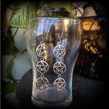 Load image into Gallery viewer, Pentagram earrings Triple pentagram Triple goddess earrings Wicca Witchy Pentacle Tunnel earrings Plug earrings Gauged earrings Kidney hooks