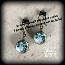 Load image into Gallery viewer, Bronze Moon earrings Full moon earrings Moon goddess earrings Pagan earrings Witchy earrings Moon jewelry Tunnel earrings Plug earrings
