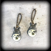 Load image into Gallery viewer, Totoro earrings Kawaii Ear hangers Anime Ghibli Japanese Cat Studio Ghibli Pierced ears Tunnel dangles Tunnel earrings Plug dangles 00g 0g