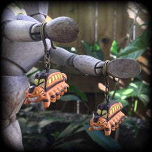 Load image into Gallery viewer, Catbus earrings Nekobasu earrings Kawaii earrings Anime Ghibli Japanese Cat Studio Ghibli Tunnel dangles Tunnel earrings Plug dangles 00g 0g