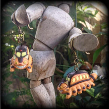 Load image into Gallery viewer, Catbus earrings Nekobasu earrings Kawaii earrings Anime Ghibli Japanese Cat Studio Ghibli Tunnel dangles Tunnel earrings Plug dangles 00g 0g