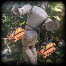 Load image into Gallery viewer, Catbus earrings Nekobasu earrings Kawaii earrings Anime Ghibli Japanese Cat Studio Ghibli Tunnel dangles Tunnel earrings Plug dangles 00g 0g