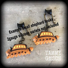 Load image into Gallery viewer, Catbus earrings Nekobasu earrings Kawaii earrings Anime Ghibli Japanese Cat Studio Ghibli Tunnel dangles Tunnel earrings Plug dangles 00g 0g