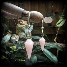 Load image into Gallery viewer, Rose Quartz ear weights 2 gauge ear hangers 4 gauge tunnel dangles Hanging gauges 8mm gauged earrings Plug dangles Light weights ear weights