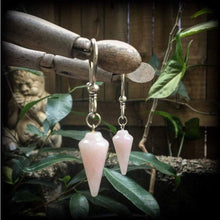 Load image into Gallery viewer, Rose Quartz ear weights 2 gauge ear hangers 4 gauge tunnel dangles Hanging gauges 8mm gauged earrings Plug dangles Light weights ear weights