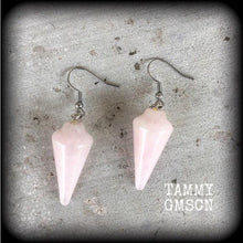 Load image into Gallery viewer, Rose Quartz earrings Gemstone earrings Crystal earrings Boho earrings Pendulum earrings Throat chakra 3mm tunnel earrings 4mm plug earrings