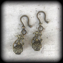 Load image into Gallery viewer, Ear weights 2 gauge 0 gauge bronze ear weights 6mm ear hangers Hanging gauges 8mm gauged earrings 3mm tunnel dangles 4mm plug dangles 00g 0g