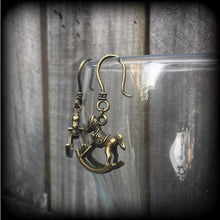 Load image into Gallery viewer, Rocking horse earrings Animal earrings Horse jewelry Equine earrings Carousel earrings Plug earrings Tunnel earrings Pierced ears Gauges