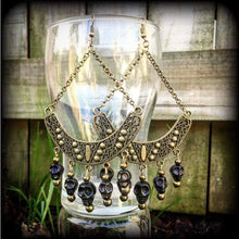 Load image into Gallery viewer, Voodoo earrings Skull earrings Large bronze earrings Tribal earrings Ornate earrings Ogoun jewelry Tunnel earrings Plug earrings Loa jewelry