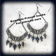 Load image into Gallery viewer, Voodoo earrings Skull earrings Large bronze earrings Tribal earrings Ornate earrings Ogoun jewelry Tunnel earrings Plug earrings Loa jewelry