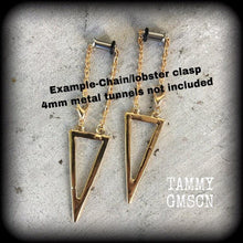 Load image into Gallery viewer, Geometric ear hangers Geometric Tunnel dangles Ear weights 10mm gauged earrings 8mm Plug dangles 0 gauge hanging gauges 8mm Tunnel triangle