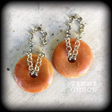 Load image into Gallery viewer, 00 gauge ear weights for stretching 10mm ear hangers Indian agate earrings Stone weights Plug earrings Hanging gauges Tunnel earrings 8mm 2g