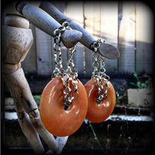 Load image into Gallery viewer, 00 gauge ear weights for stretching 10mm ear hangers Indian agate earrings Stone weights Plug earrings Hanging gauges Tunnel earrings 8mm 2g