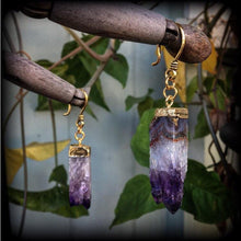 Load image into Gallery viewer, Amethyst Earrings Gemstone Earrings Quartz Earrings Crystal Rock Organic Dangle earrings Gauge earrings Plug earrings Tunnel dangles 2g 4g