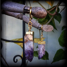 Load image into Gallery viewer, Amethyst Earrings Gemstone Earrings Quartz Earrings Crystal Rock Organic Dangle earrings Gauge earrings Plug earrings Tunnel dangles 2g 4g