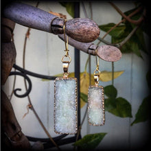 Load image into Gallery viewer, Druzy earrings Druzy jewelry Crystal earrings Dangle earrings Rectangle earrings Tunnel earrings Plug earrings Kidney hooks Gauges 2mm 3mm