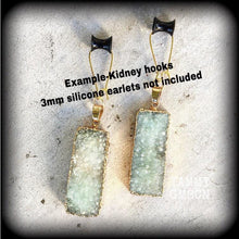 Load image into Gallery viewer, Druzy earrings Druzy jewelry Crystal earrings Dangle earrings Rectangle earrings Tunnel earrings Plug earrings Kidney hooks Gauges 2mm 3mm