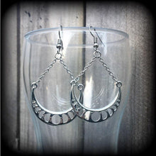 Load image into Gallery viewer, Moon phases Moon earrings Waxing moon earrings Pagan jewelry New moon Waxing moon Tunnel dangles Gauged earrings Plug earrings 8 gauge 6g 4g
