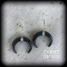 Load image into Gallery viewer, Artemis earrings Double Horn earrings Boho earrings Dangle earrings Goddess earrings Moon earrings Gauged earrings For pierced ears Plugs