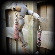 Load image into Gallery viewer, Rhodonite earrings Gemstone earrings Dangle earrings Pendulum earrings Wicca Pagan Chakra Earrings for pierced ears and stretched lobes 3mm