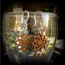 Load image into Gallery viewer, Mandala earrings Geometric earrings Sacred Geometry Wood Fractal Plug earrings Tunnel dangles Yoga earrings Boho earrings Pierced ears Plugs