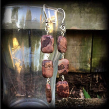 Load image into Gallery viewer, Chohua Jasper earrings Gemstone earrings Dangle earrings Plug earrings Tunnel earrings Hanging gauges Pierced ears Kidney hooks 3mm 4mm 5mm