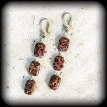 Load image into Gallery viewer, Chohua Jasper earrings Gemstone earrings Dangle earrings Plug earrings Tunnel earrings Hanging gauges Pierced ears Kidney hooks 3mm 4mm 5mm