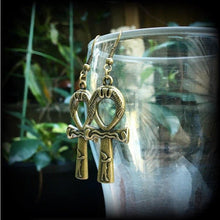 Load image into Gallery viewer, Ankh earrings Egyptian Ankh earrings Egyptian earrings Egyptian Cross earrings Isis 3mm Gauged earrings for pierced ears or stretched lobes