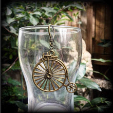 Load image into Gallery viewer, Penny Farthing earrings Bicycle earrings Victorian earrings Kitsch earrings 3mm tunnel dangles Steampunk earrings 5mm plug dangles 6g gauges